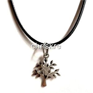 Tree of Life Necklace Stainless Steel Pendant Celtic Serenity Black Cord 18"